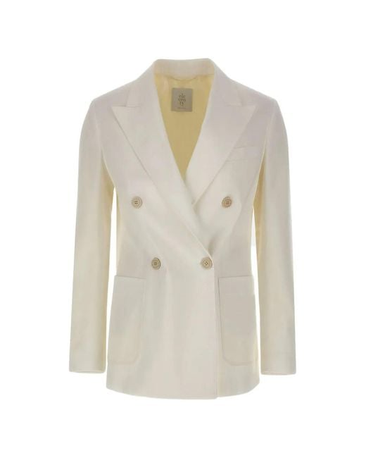 Eleventy White Double-Breasted Blazer
