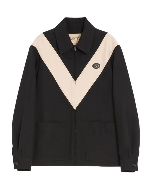 Valentino Garavani Black Logo-Patch Overshirt for men
