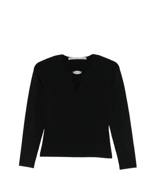 Alexander Wang Black Logo-Plaque V-Neck Sweater