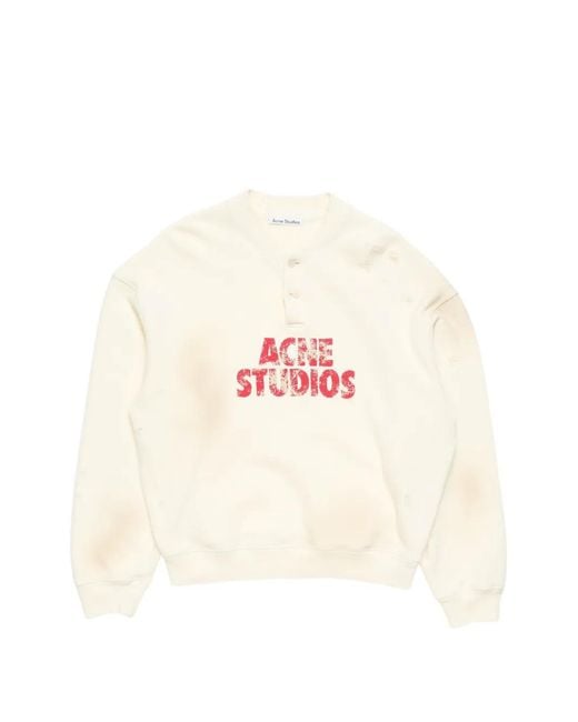 Acne White Fleece Logo Sweatshirt