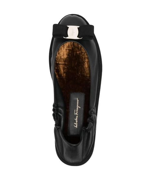 Ferragamo Black Varina Leather Ballet Flats