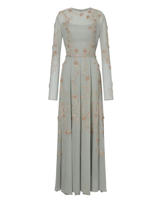 Alberta Ferretti Gray Floral-Embroidered Dress