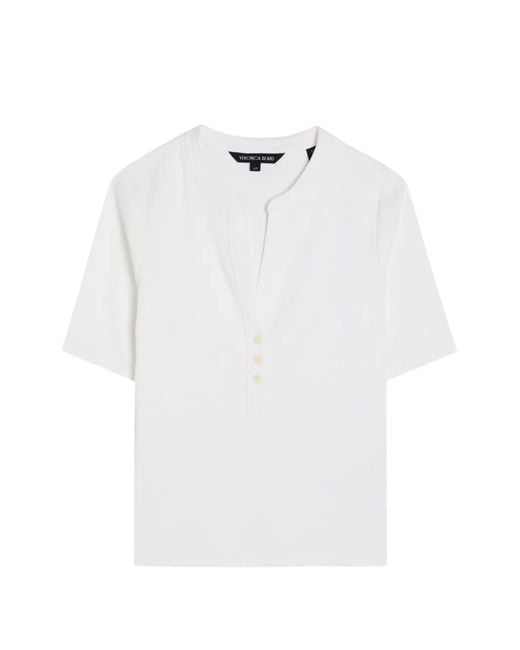 Veronica Beard White Reubian V-Neck Buttoned Top