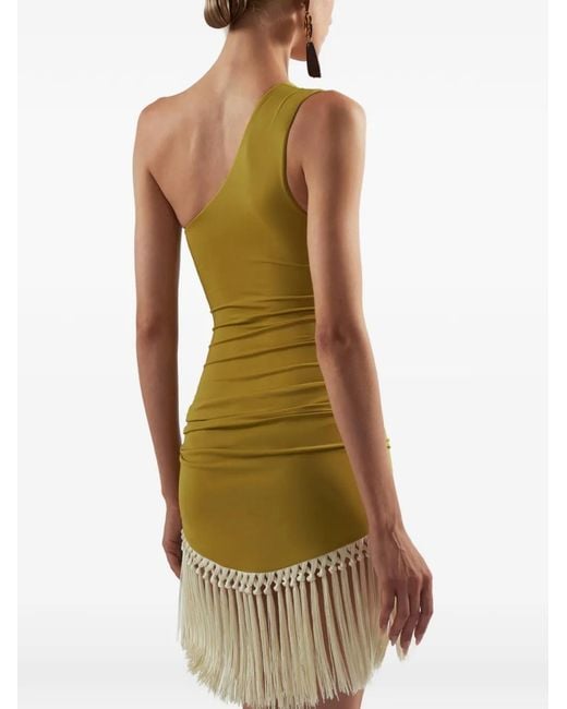 Taller Marmo Yellow Yacare One-Shoulder Fringed Swimsuit