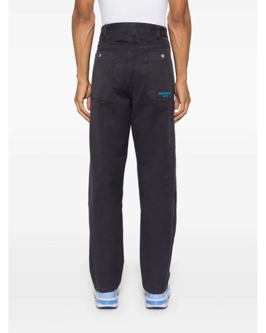 Stone Island Blue Logo-Embroidered Straight-Leg Jeans for men