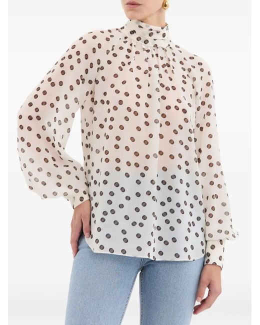Rebecca Vallance White Candice Polka-Dot High-Neck Blouse