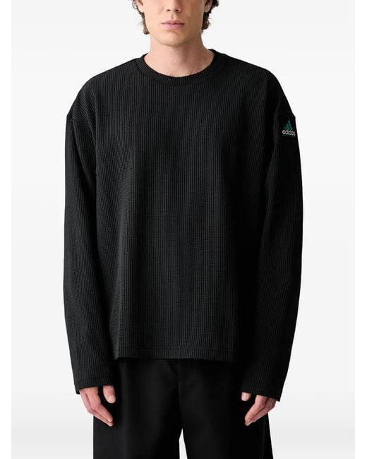 Adidas Black Waffle-Knit Long-Sleeve T-Shirt for men