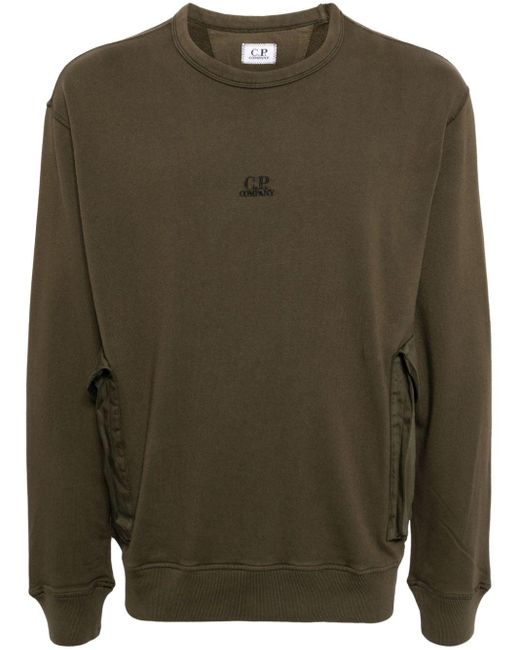 C P Company Green Logo-embroidered Fleece-texture Sweatshirt for men
