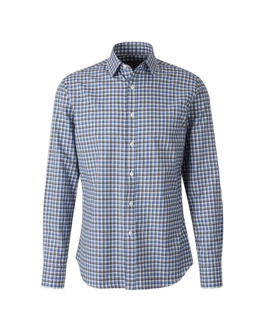 Canali Blue Cotton Plaid Shirt for men