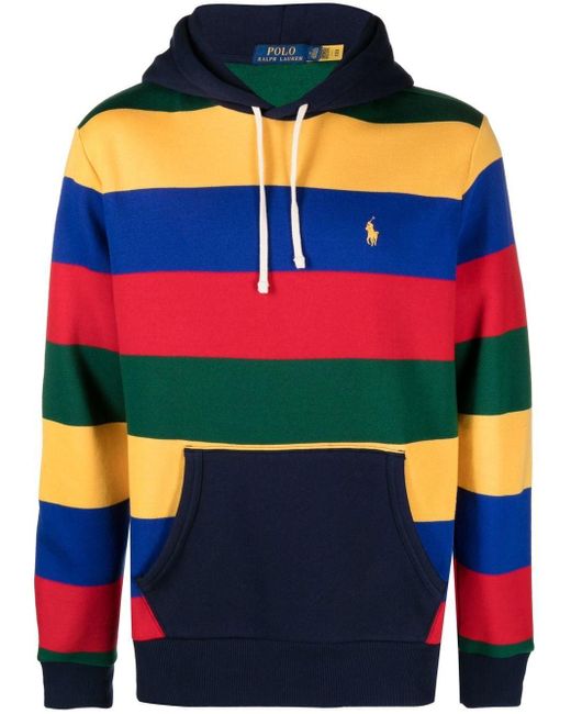 Polo Ralph Lauren Striped Color-block Hoodie in Blue for Men | Lyst