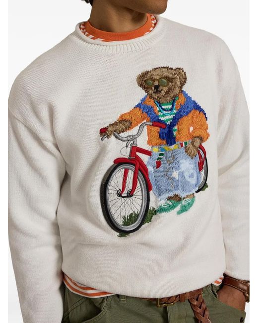 Polo Ralph Lauren White Classic Embroidered Crewneck Sweater For for men