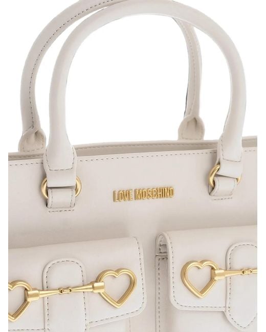 Moschino White Heart-Motif Pocket Tote Bag