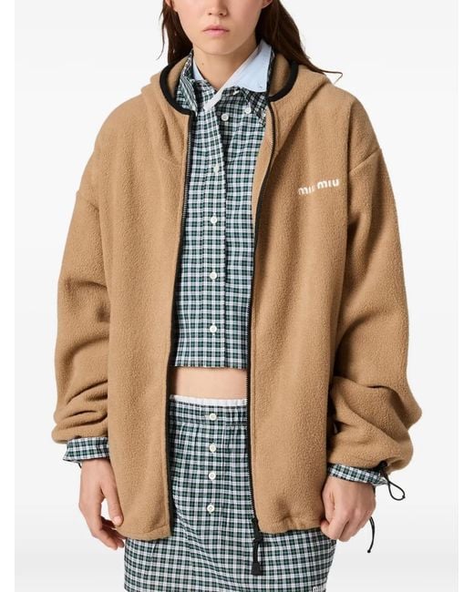 Miu Miu Natural Cotton Fleece Zipper Hoodie