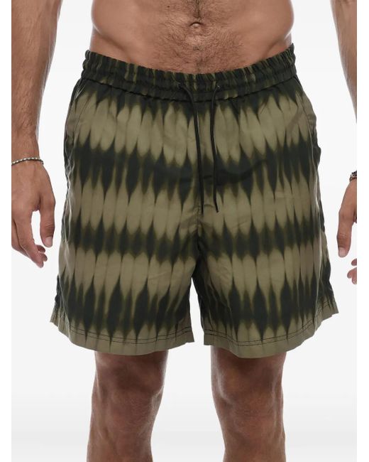 A.P.C. Green Tie Dye-Print Swim Shorts for men