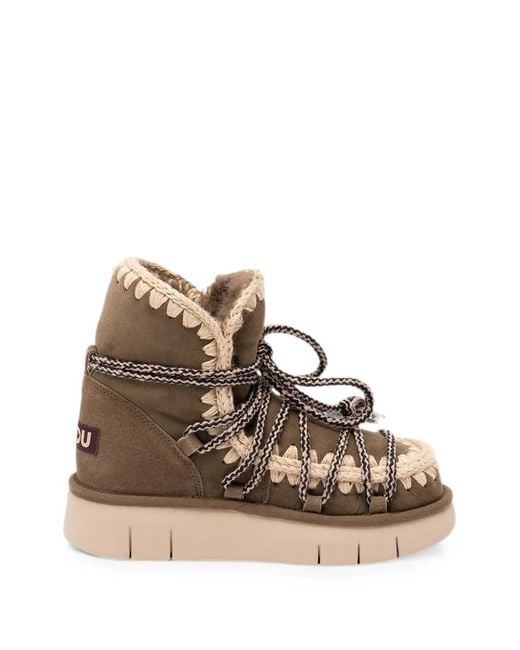 Mou Natural Crochet-Trim Lace-Up Ankle Boots