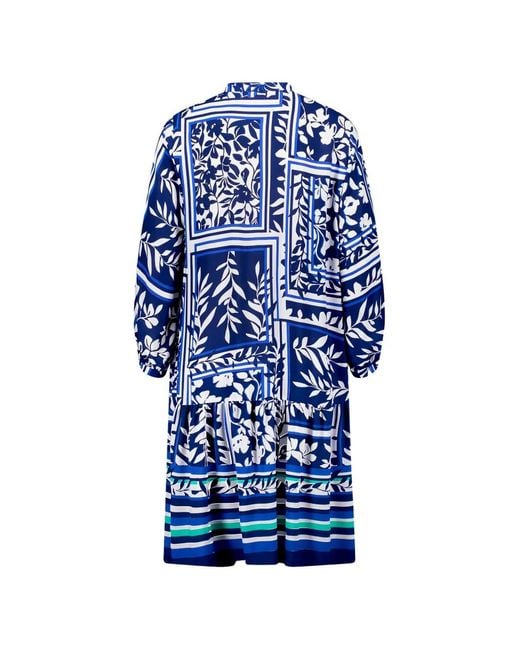 Betty Barclay Blue Floral-Print Ruffled Dress