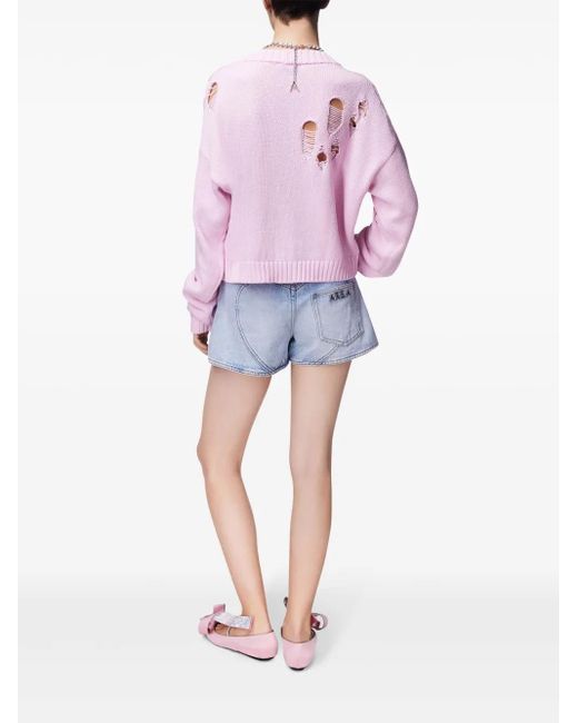 Area Blue Floral-Appliqué Denim Shorts