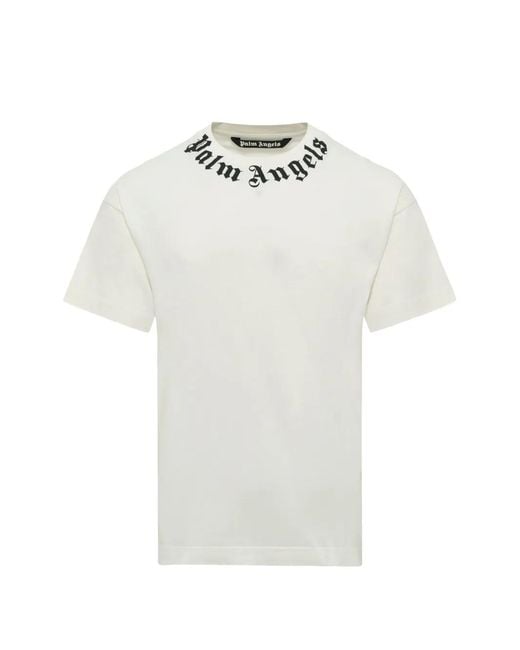 Palm Angels White Logo-Print Cotton T-Shirt for men