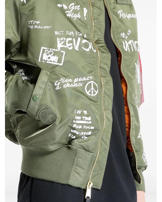 Alpha Industries Green Graphic-Print Bomber Jacket for men