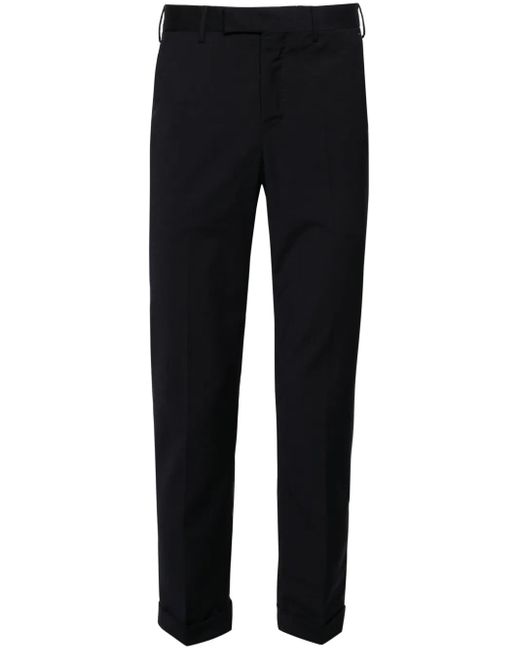 PT Torino Black Travel Mid-Rise Tapered Trousers for men