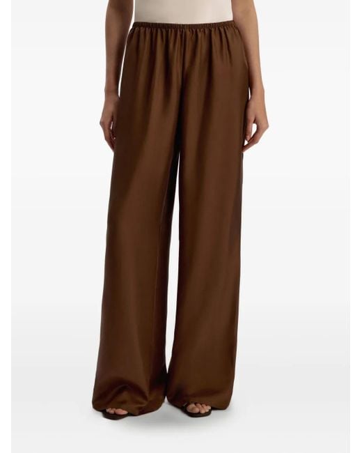 12 STOREEZ Zijden Palazzo Broek Met Elastische Taille in het Brown