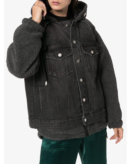SJYP Hooded Sherpa Denim Jacket in Black - Save 33% - Lyst