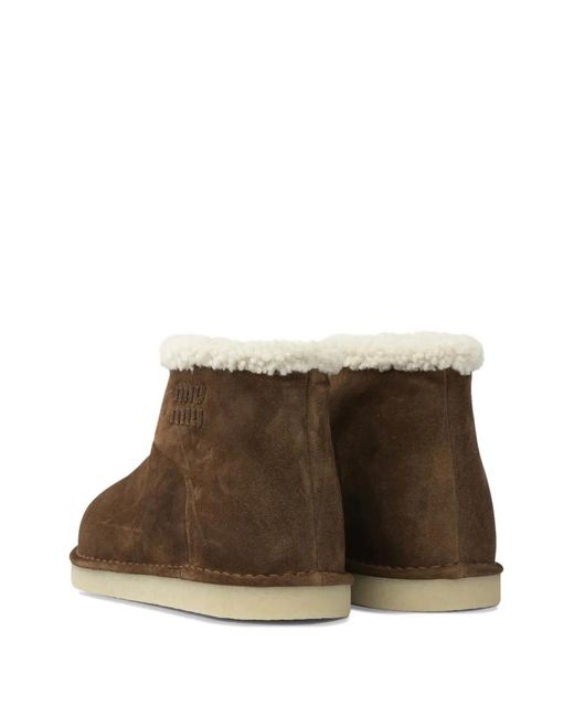Miu Miu Brown Logo-Detail Shearling Boots