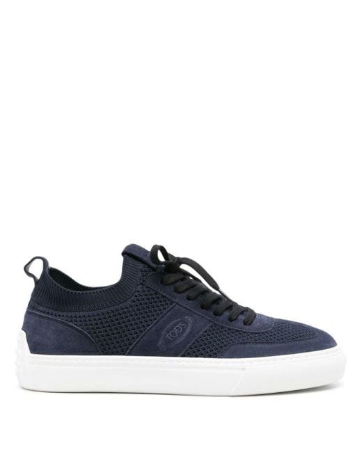 Tod's Blue Suede-panels Knitted Sneakers for men