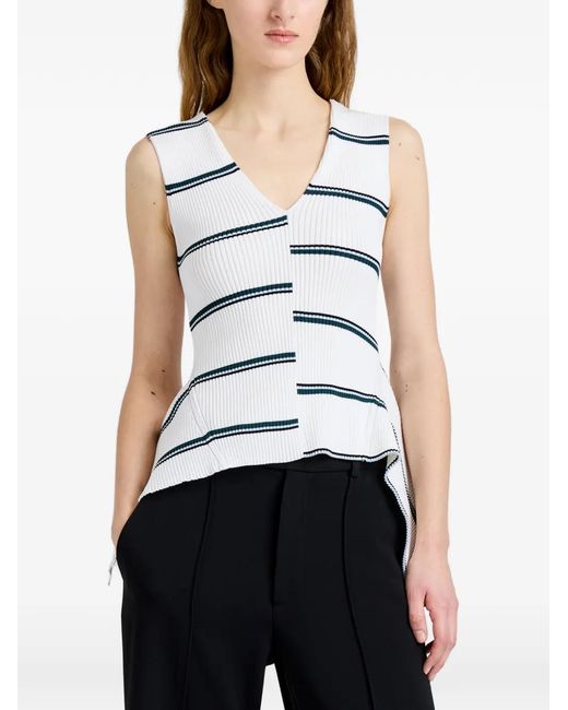Proenza Schouler White Eugenie Striped Ribbed Knit Top