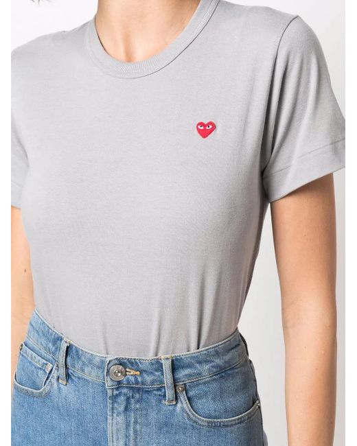 COMME DES GARÇONS PLAY Gray Cotton Embroidered-Logo T-Shirt
