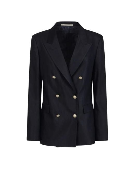 Blazer De Lino Con Doble Botonadura Tagliatore de color Black
