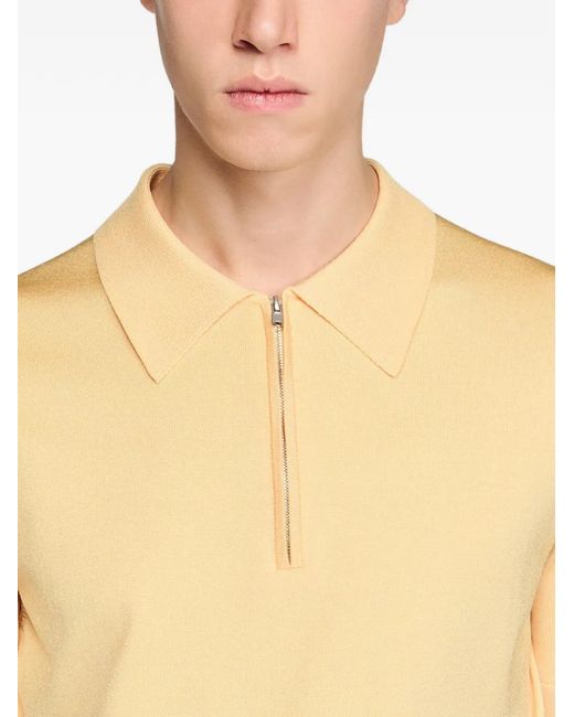 Sandro Natural Knitted Polo Shirt With Zip Collar for men