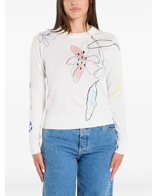 Desigual White Floral-Print Sweater