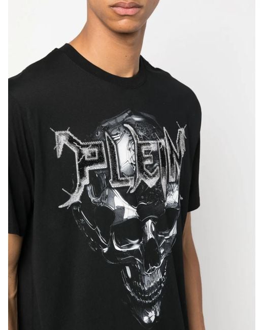 Philipp Plein Black Logo-Patch Round-Neck T-Shirt for men