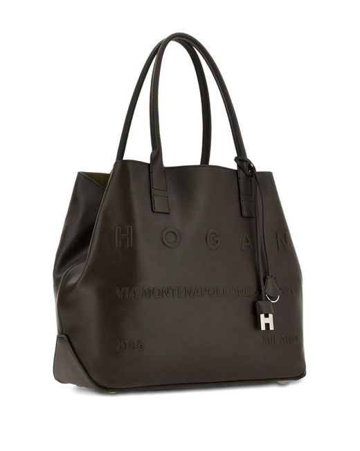 Hogan Black Script Address Medium Tote Bags