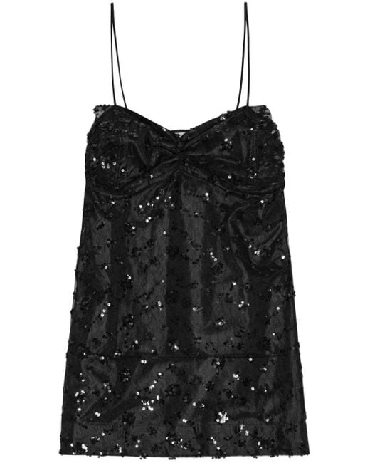 Ganni Black Sequin-embellished Minidress