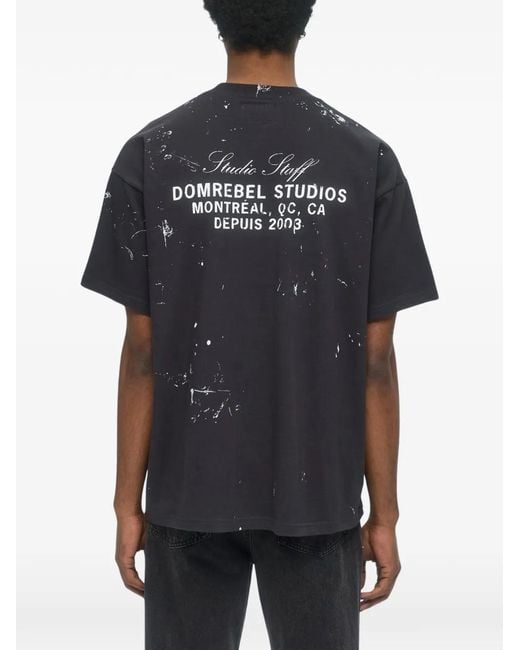 DOMREBEL Blue Paint-Splatter Logo-Print T-Shirt for men