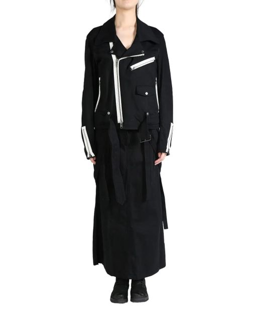 Yohji Yamamoto Black Belt-Detail Cotton Biker Jacket