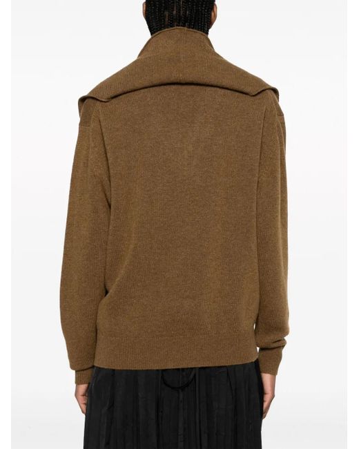 Plan C Green Attached-Scarf Ribbed-Knit Jumper