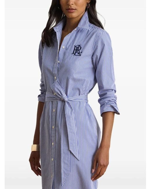Ralph Lauren Blue Striped Belted Midi Shirt Dress