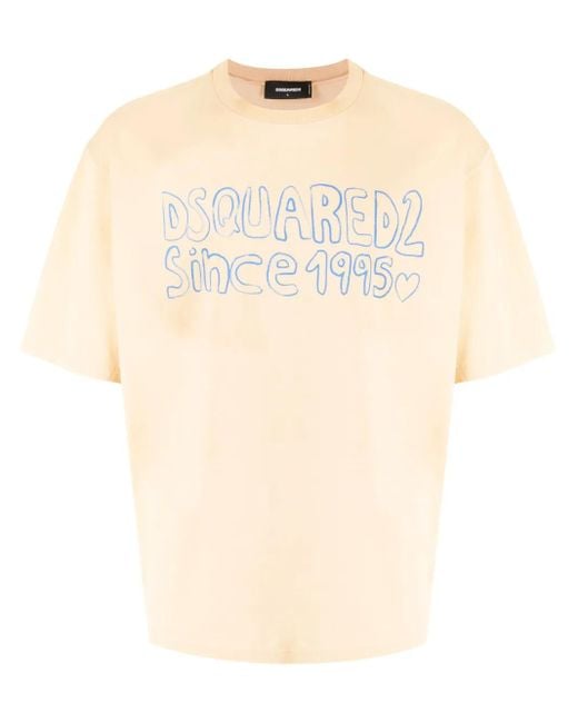 DSquared² Natural Logo-Print Cotton T-Shirt for men