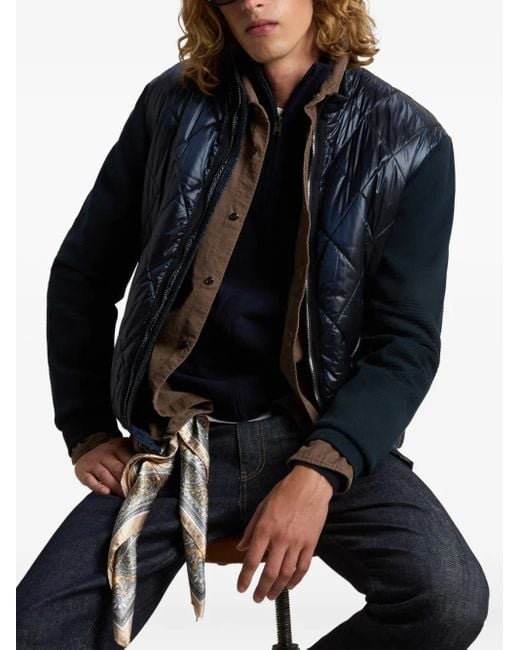 Woolrich Blue Quilted Knit-Panel Jacket for men