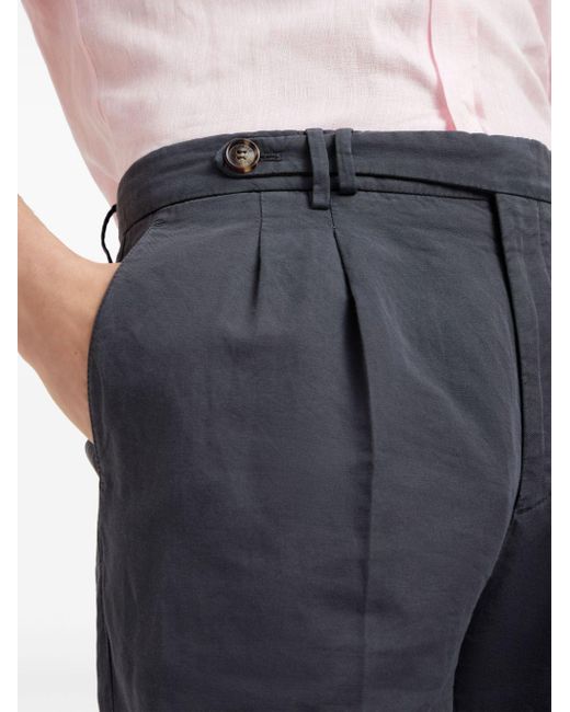 Brunello Cucinelli Blue Pleated Cotton Tailored Trousers for men
