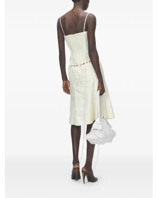McQueen White Robe Mi-Longue Froncée À Lacet