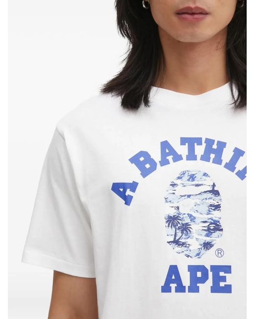 A Bathing Ape White Palm Tree Camo College Graphic-Print T-Shirt for men