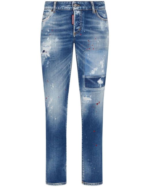 DSquared² Blue Distressed Slim-leg Jeans