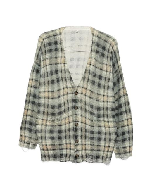 R13 Gray Checked Distressed Cardigan