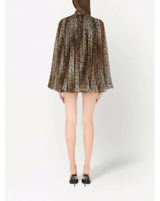 Dolce & Gabbana Brown Pleated Bat Sleeve Short Dress