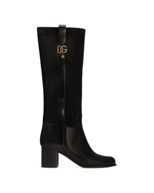 Dolce & Gabbana Black Suede Riding Boots