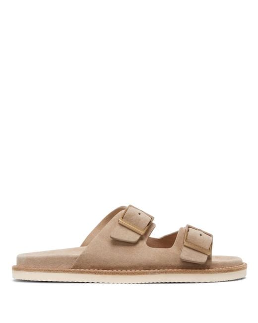 Brunello Cucinelli Natural Two-Strap Suede Sandals for men